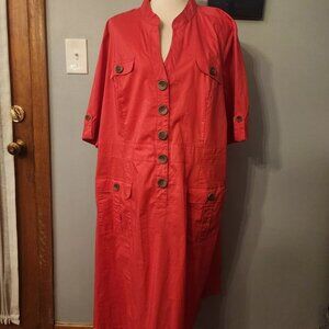 Fashion Bug Pink Dress Big Buttons Pockets Belt Loop Cotton Blend 26W